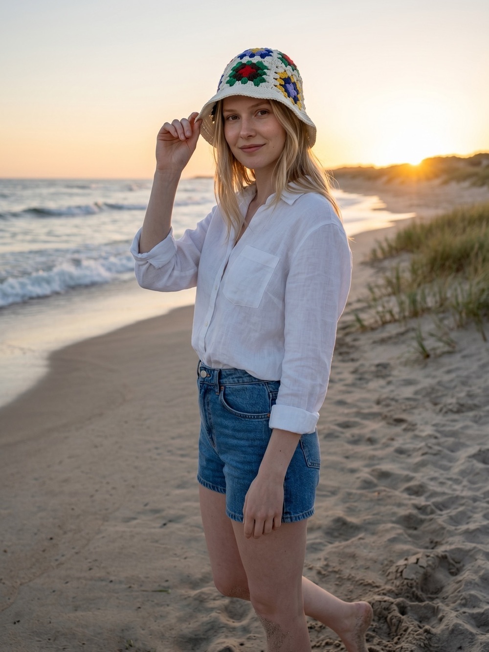 New Brook + Bay Crochet Bucket 100% Cotton Hat
